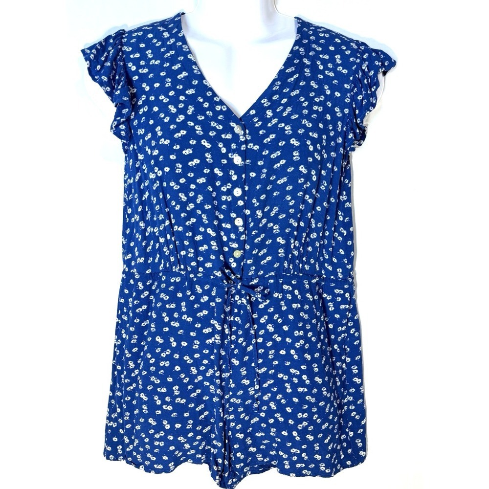 Rails Romper Womens S Chloe Cobalt Blue Floating Daisies Ditsy Floral Pockets
